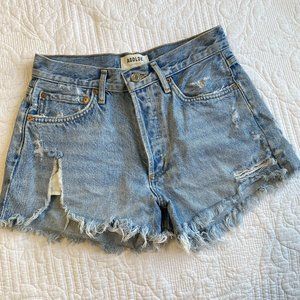 Agolde Light Wash Distressed High-Rise Jean Shorts